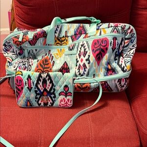 Vera Bradley Mint Ikat Quilted Travel Duffel with Matching crossbody bag